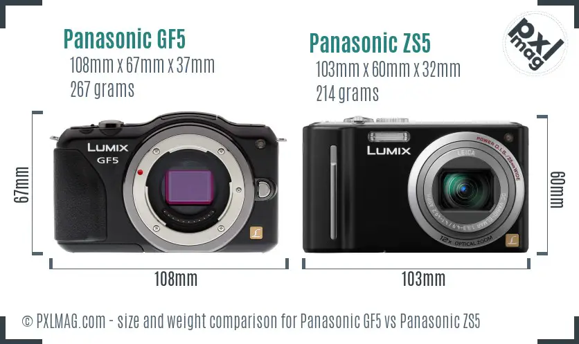 Panasonic GF5 vs Panasonic ZS5 size comparison