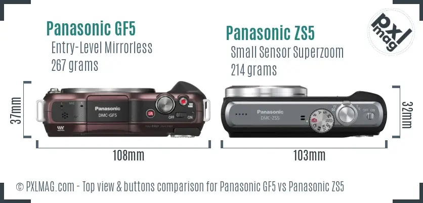 Panasonic GF5 vs Panasonic ZS5 top view buttons comparison