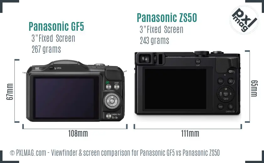 Panasonic GF5 vs Panasonic ZS50 Screen and Viewfinder comparison