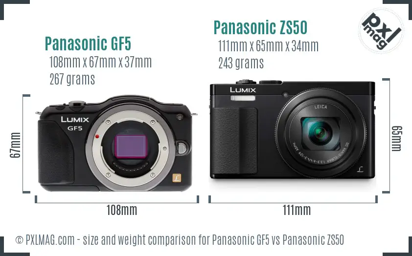 Panasonic GF5 vs Panasonic ZS50 size comparison