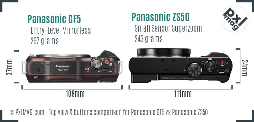 Panasonic GF5 vs Panasonic ZS50 top view buttons comparison