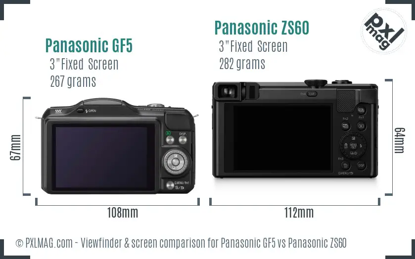 Panasonic GF5 vs Panasonic ZS60 Screen and Viewfinder comparison
