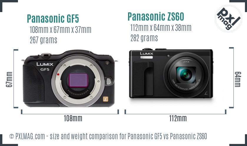 Panasonic GF5 vs Panasonic ZS60 size comparison