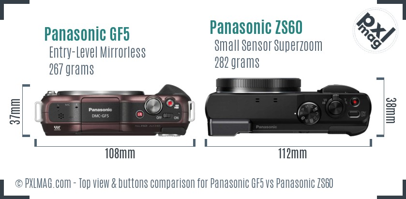 Panasonic GF5 vs Panasonic ZS60 top view buttons comparison
