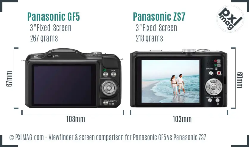 Panasonic GF5 vs Panasonic ZS7 Screen and Viewfinder comparison