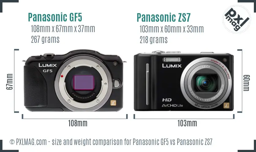 Panasonic GF5 vs Panasonic ZS7 size comparison