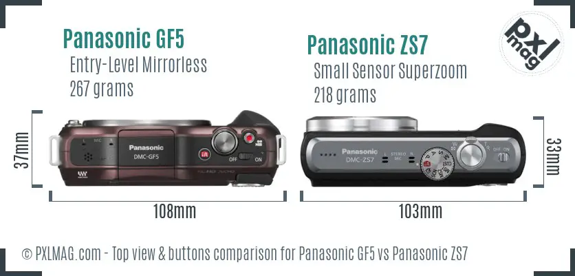 Panasonic GF5 vs Panasonic ZS7 top view buttons comparison