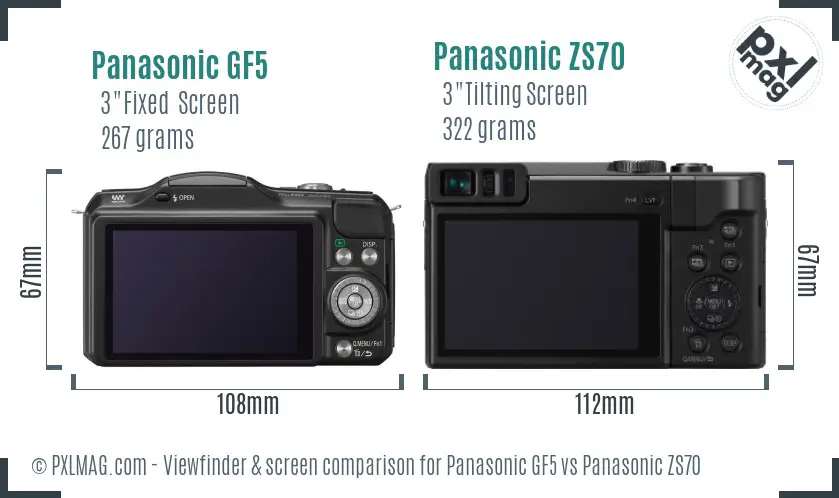 Panasonic GF5 vs Panasonic ZS70 Screen and Viewfinder comparison