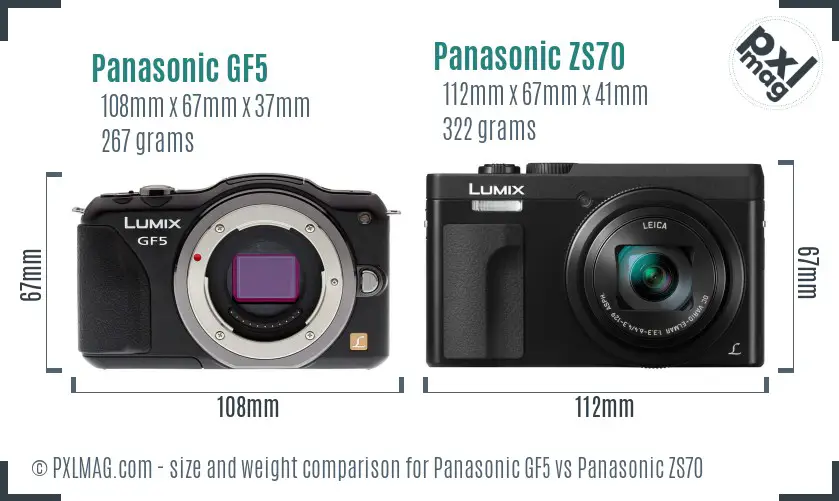 Panasonic GF5 vs Panasonic ZS70 size comparison