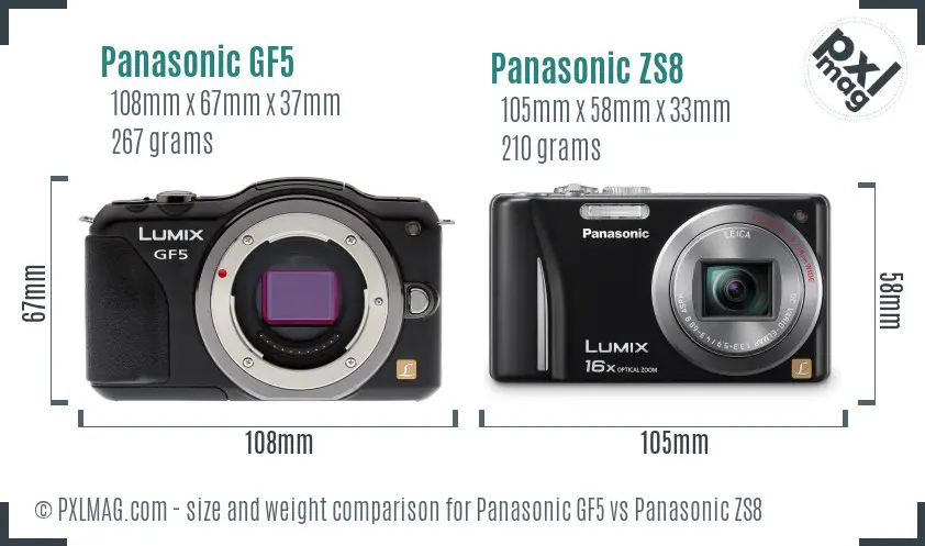 Panasonic GF5 vs Panasonic ZS8 size comparison