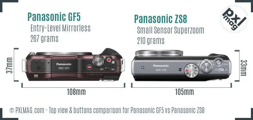 Panasonic GF5 vs Panasonic ZS8 top view buttons comparison