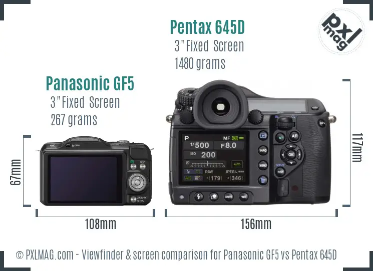 Panasonic GF5 vs Pentax 645D Screen and Viewfinder comparison