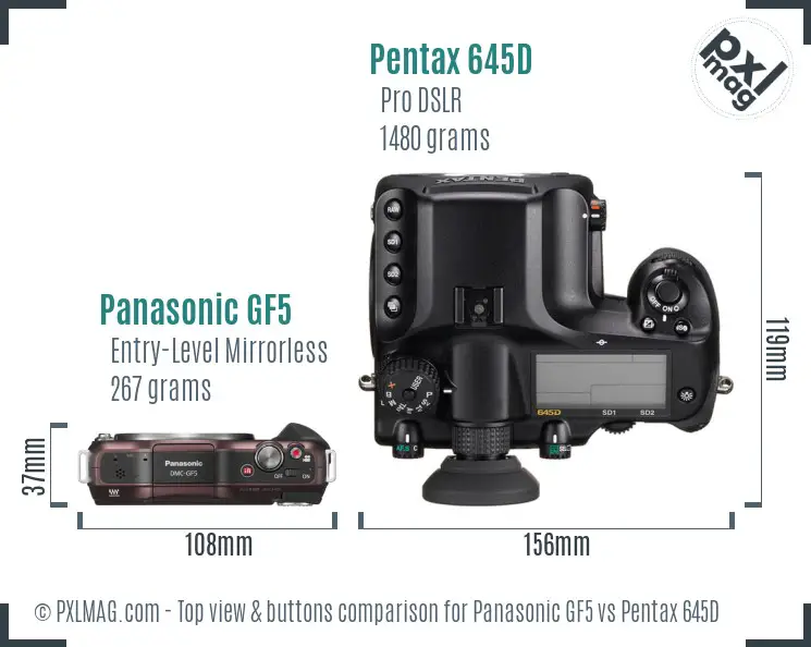 Panasonic GF5 vs Pentax 645D top view buttons comparison