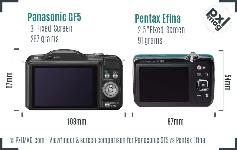 Panasonic GF5 vs Pentax Efina Screen and Viewfinder comparison
