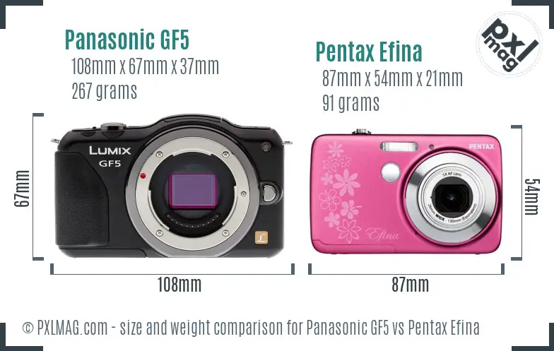 Panasonic GF5 vs Pentax Efina size comparison