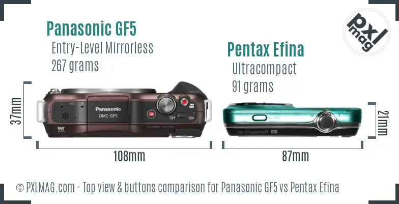 Panasonic GF5 vs Pentax Efina top view buttons comparison