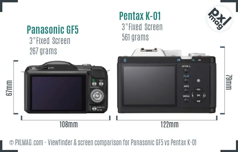 Panasonic GF5 vs Pentax K-01 Screen and Viewfinder comparison
