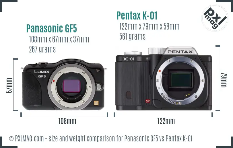 Panasonic GF5 vs Pentax K-01 size comparison