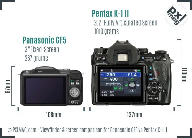 Panasonic GF5 vs Pentax K-1 II Screen and Viewfinder comparison