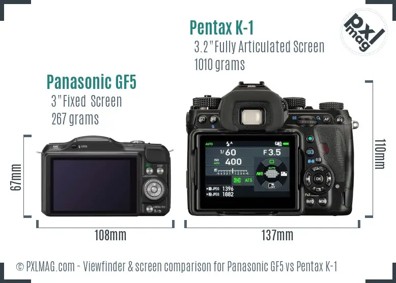 Panasonic GF5 vs Pentax K-1 Screen and Viewfinder comparison