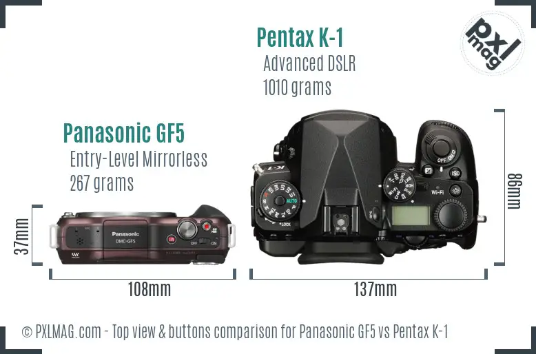 Panasonic GF5 vs Pentax K-1 top view buttons comparison