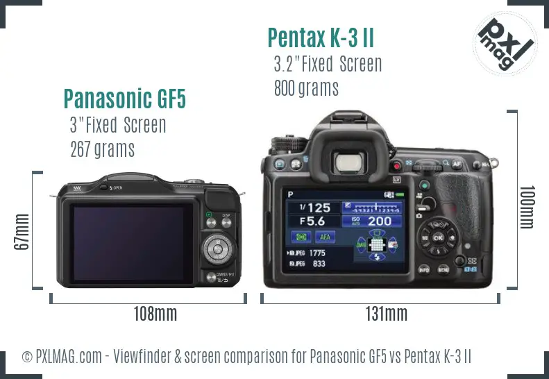 Panasonic GF5 vs Pentax K-3 II Screen and Viewfinder comparison