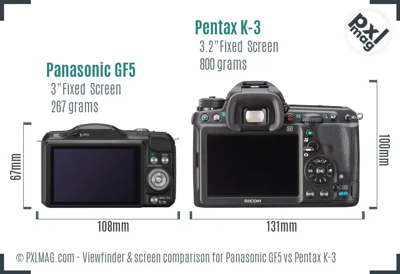 Panasonic GF5 vs Pentax K-3 Screen and Viewfinder comparison