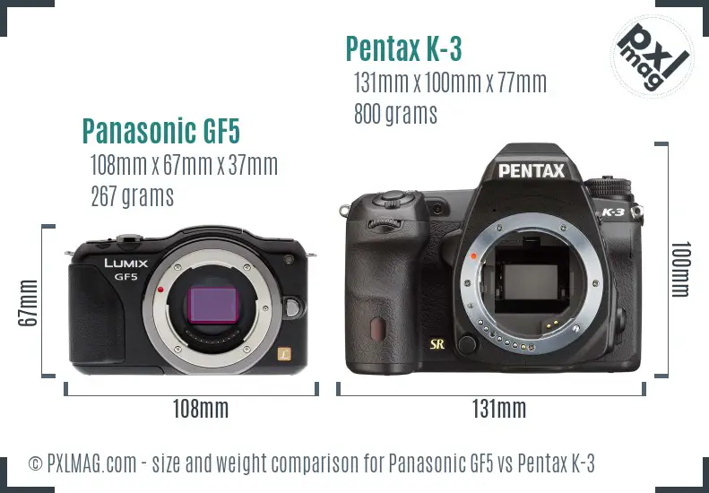 Panasonic GF5 vs Pentax K-3 size comparison