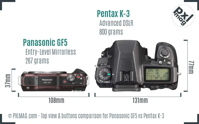 Panasonic GF5 vs Pentax K-3 top view buttons comparison