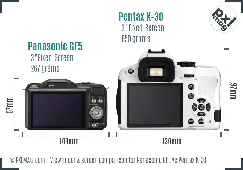 Panasonic GF5 vs Pentax K-30 Screen and Viewfinder comparison