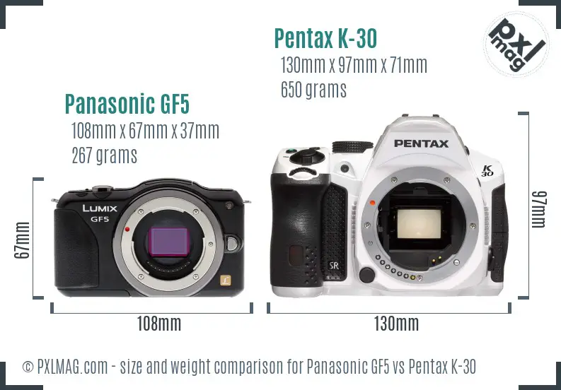 Panasonic GF5 vs Pentax K-30 size comparison