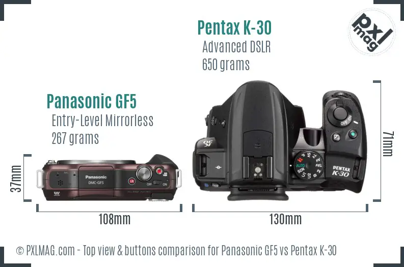 Panasonic GF5 vs Pentax K-30 top view buttons comparison