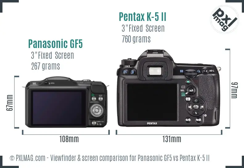 Panasonic GF5 vs Pentax K-5 II Screen and Viewfinder comparison