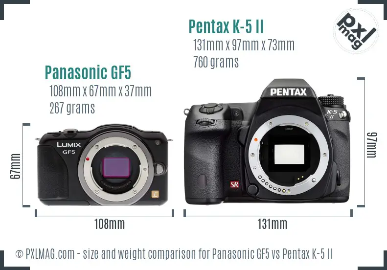 Panasonic GF5 vs Pentax K-5 II size comparison