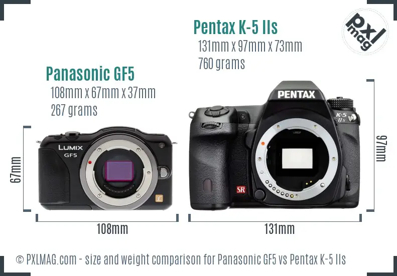 Panasonic GF5 vs Pentax K-5 IIs size comparison