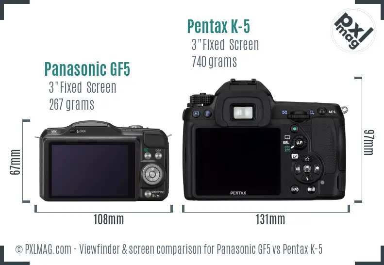 Panasonic GF5 vs Pentax K-5 Screen and Viewfinder comparison