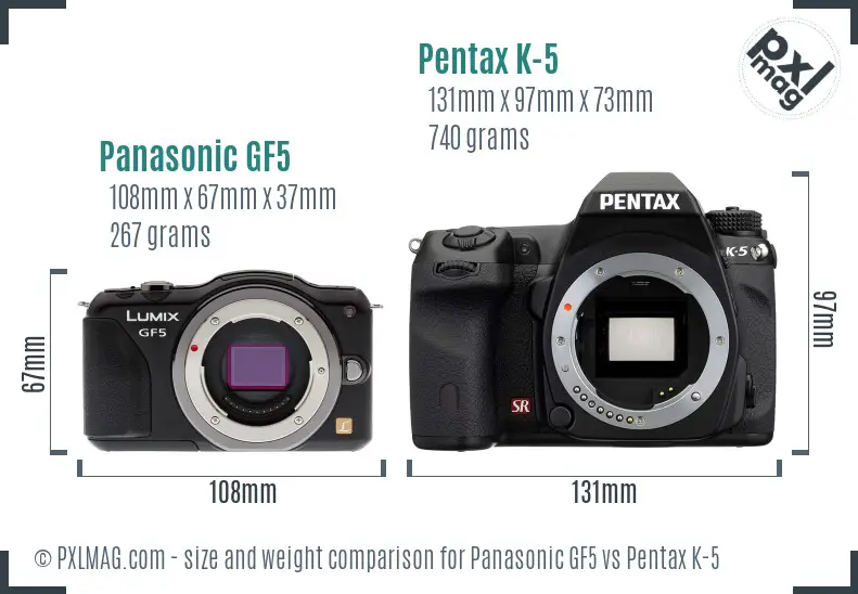 Panasonic GF5 vs Pentax K-5 size comparison