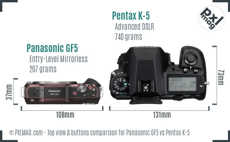 Panasonic GF5 vs Pentax K-5 top view buttons comparison