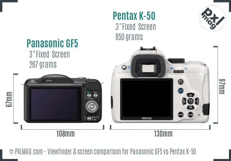 Panasonic GF5 vs Pentax K-50 Screen and Viewfinder comparison