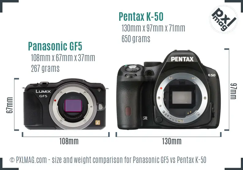 Panasonic GF5 vs Pentax K-50 size comparison