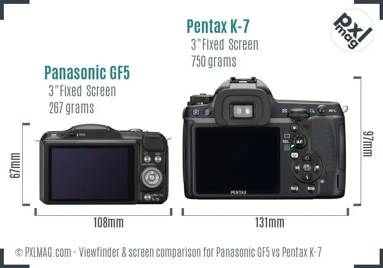 Panasonic GF5 vs Pentax K-7 Screen and Viewfinder comparison