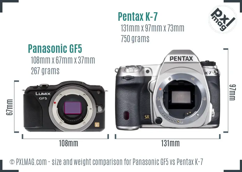 Panasonic GF5 vs Pentax K-7 size comparison