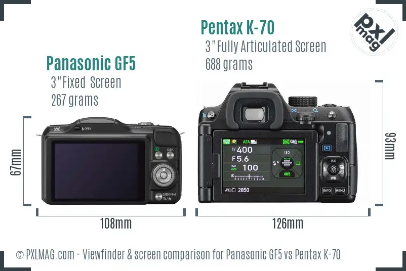 Panasonic GF5 vs Pentax K-70 Screen and Viewfinder comparison