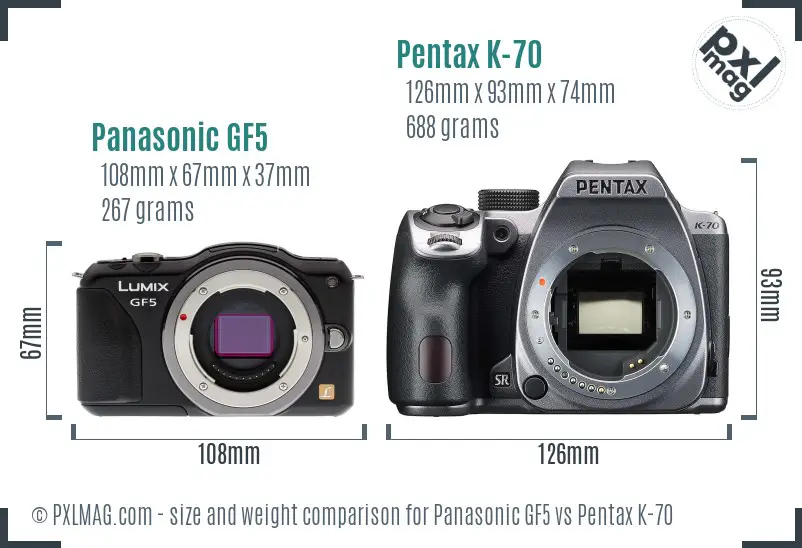 Panasonic GF5 vs Pentax K-70 size comparison