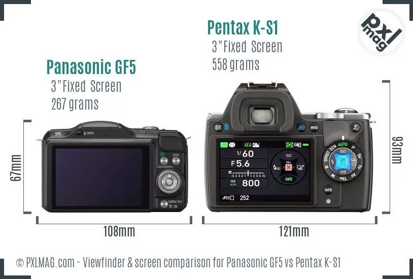 Panasonic GF5 vs Pentax K-S1 Screen and Viewfinder comparison