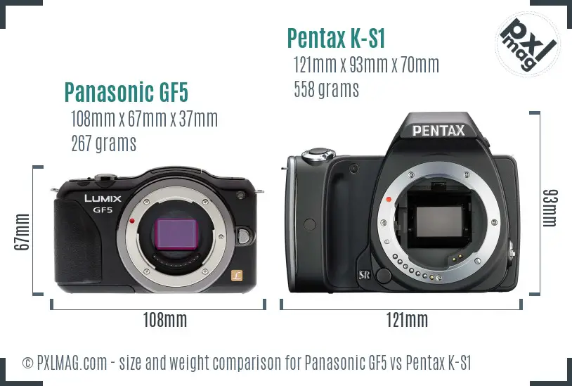 Panasonic GF5 vs Pentax K-S1 size comparison