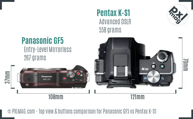Panasonic GF5 vs Pentax K-S1 top view buttons comparison