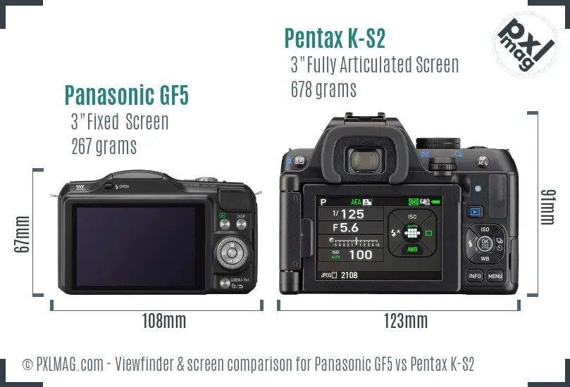Panasonic GF5 vs Pentax K-S2 Screen and Viewfinder comparison
