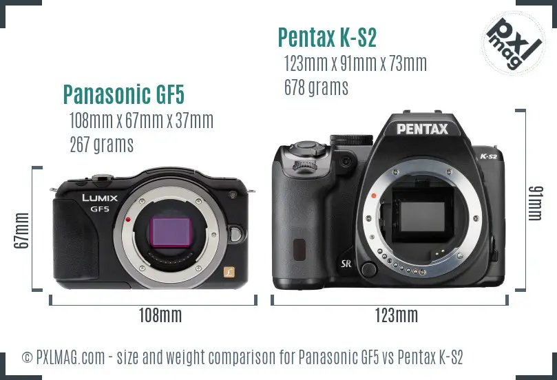 Panasonic GF5 vs Pentax K-S2 size comparison