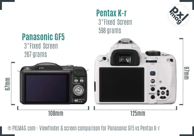 Panasonic GF5 vs Pentax K-r Screen and Viewfinder comparison
